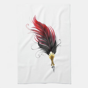 Red feather pen with gold nib kitchen towel