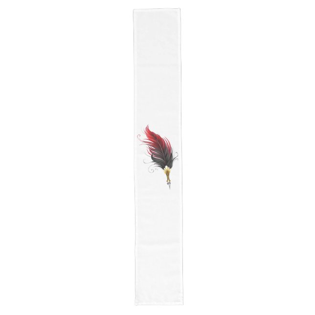 Red feather pen with gold nib long table runner (Front)