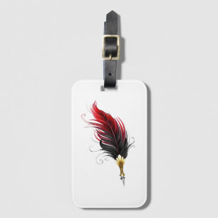 Red feather pen with gold nib luggage tag