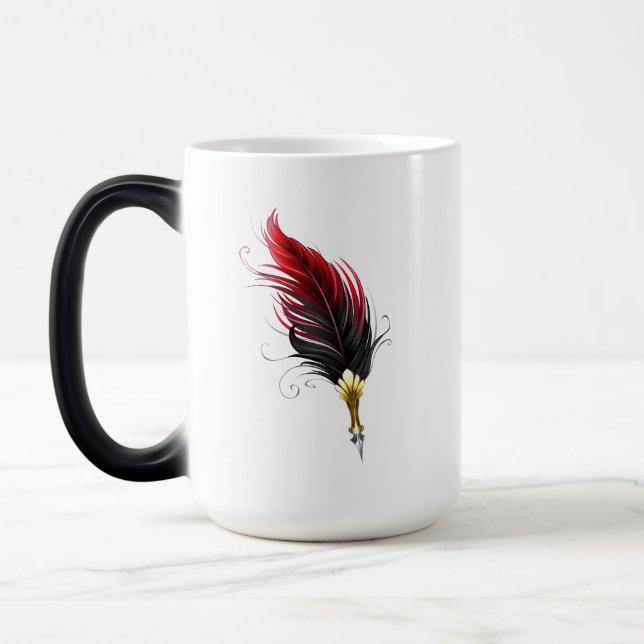 Red feather pen with gold nib magic mug (Left)