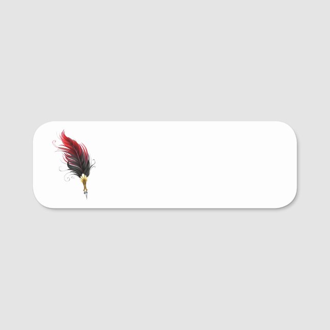 Red feather pen with gold nib name tag (Front)