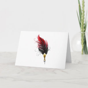 Red feather pen with gold nib note card