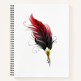 Red feather pen with gold nib notebook