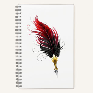 Red feather pen with gold nib notebook