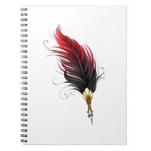 Red feather pen with gold nib notebook