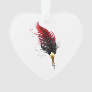 Red feather pen with gold nib ornament
