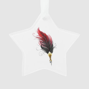 Red feather pen with gold nib ornament