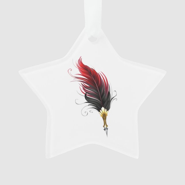 Red feather pen with gold nib ornament (Front)