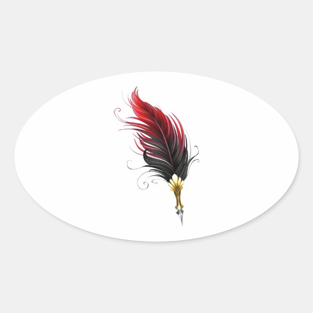Red feather pen with gold nib oval sticker (Front)