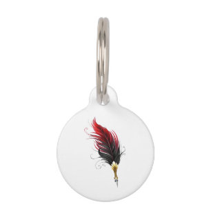 Red feather pen with gold nib pet tag