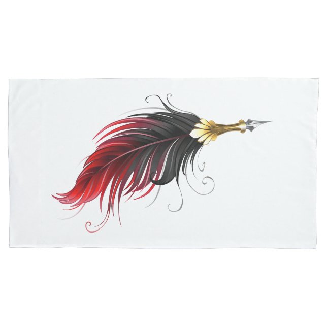 Red feather pen with gold nib pillowcase (Front)