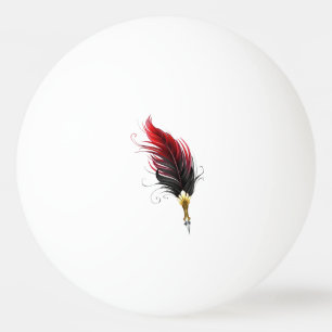 Red feather pen with gold nib ping pong ball
