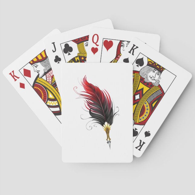 Red feather pen with gold nib playing cards (Back)