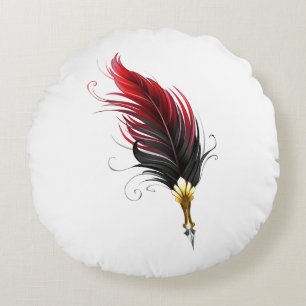 Red feather pen with gold nib round pillow