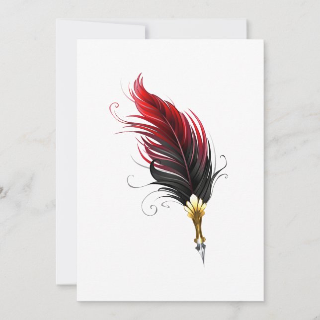 Red feather pen with gold nib save the date (Front)