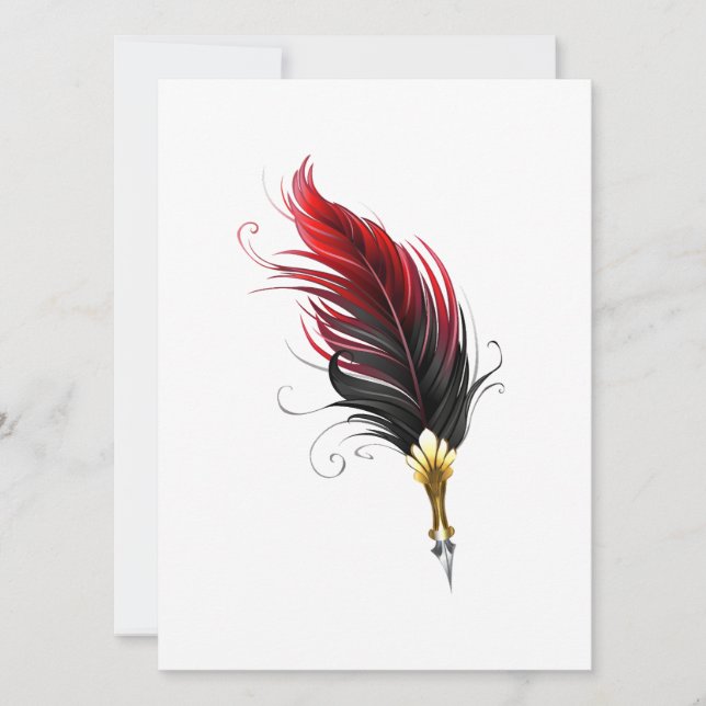 Red feather pen with gold nib save the date (Front)