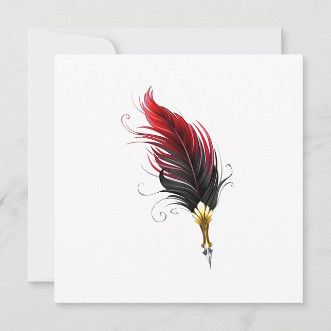 Red feather pen with gold nib save the date (Front)