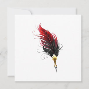 Red feather pen with gold nib save the date