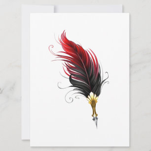 Red feather pen with gold nib save the date