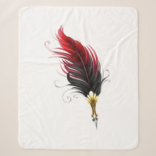 Red feather pen with gold nib sherpa blanket