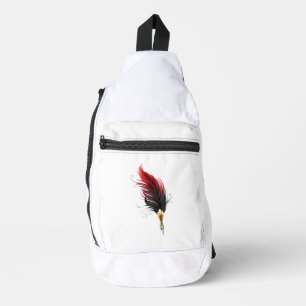 Red feather pen with gold nib sling bag