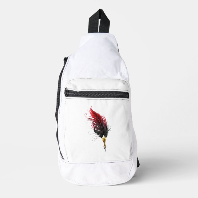 Red feather pen with gold nib sling bag (Front)