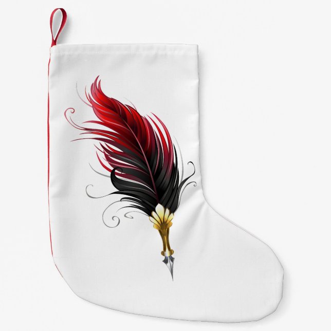 Red feather pen with gold nib small christmas stocking (Front)