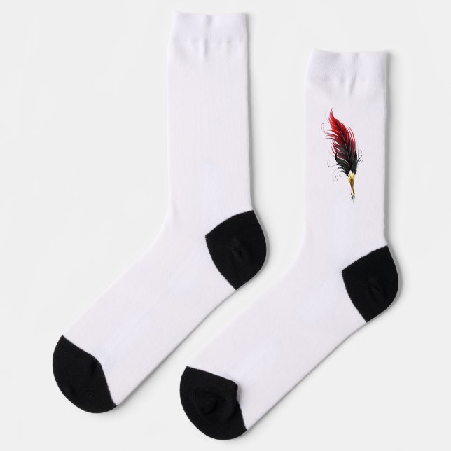 Red feather pen with gold nib socks (Left)