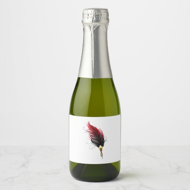 Red feather pen with gold nib sparkling wine label (Front)