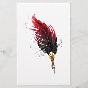 Red feather pen with gold nib stationery