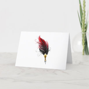 Red feather pen with gold nib thank you card