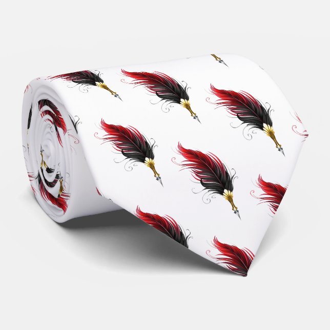 Red feather pen with gold nib tie (Rolled)