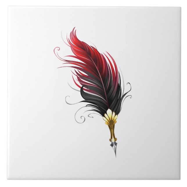 Red feather pen with gold nib tile (Front)