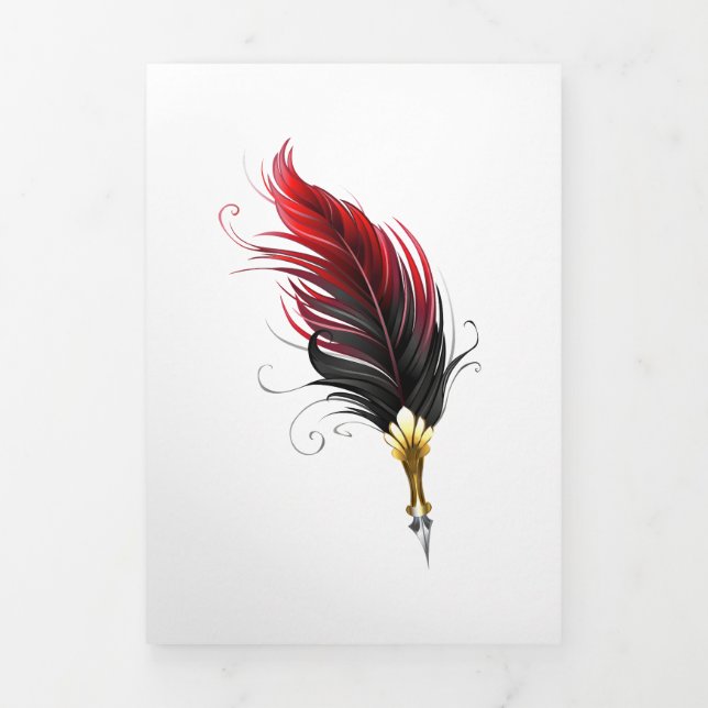 Red feather pen with gold nib Tri-Fold announcement (Cover)