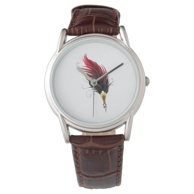 Red feather pen with gold nib watch (Front)