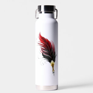 Red feather pen with gold nib water bottle