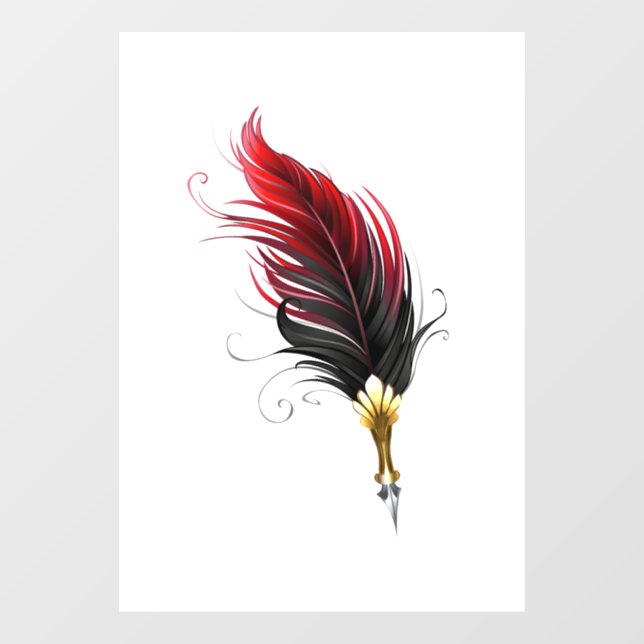 Red feather pen with gold nib window cling (Sheet)