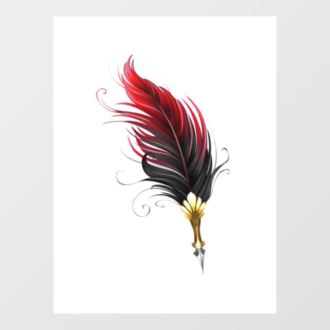 Red feather pen with gold nib window cling (Sheet)