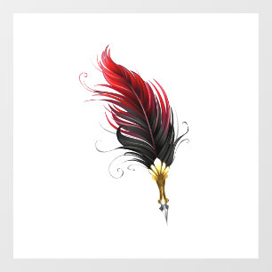 Red feather pen with gold nib window cling