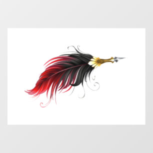 Red feather pen with gold nib window cling