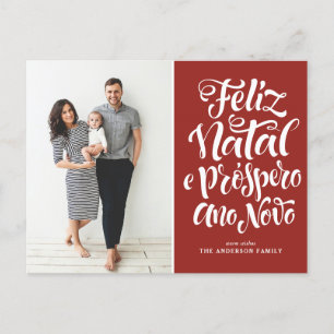 Red Feliz Natal Calligraphy Christmas Photo Holiday Postcard