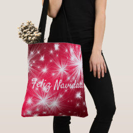 Red Feliz Navidad Tote Celebrate Christmas  Bag