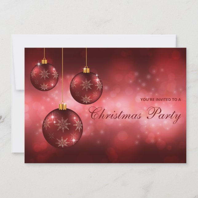Red Festive Christmas Baubles Christmas Party Invitation (Front)