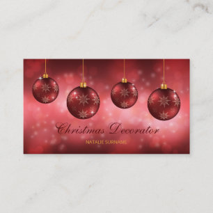 Red Festive Christmas Baubles On Red Bokeh Business Card