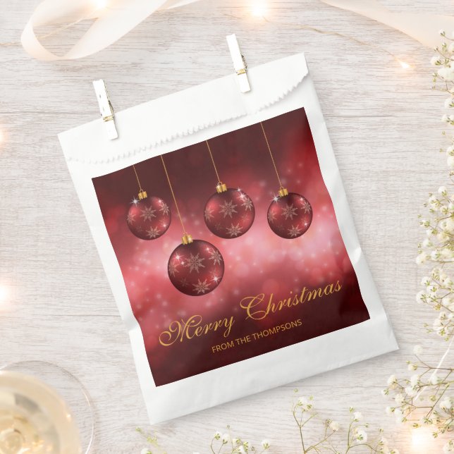 Red Festive Christmas Baubles With Custom Text Favour Bag (Clipped)