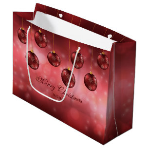 Red Festive Christmas Baubles With Custom Text Large Gift Bag