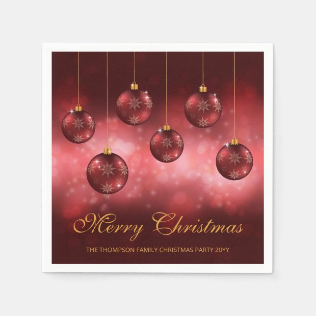 Red Festive Christmas Baubles With Custom Text Napkin (Front)