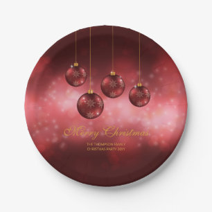Red Festive Christmas Baubles With Custom Text Paper Plate