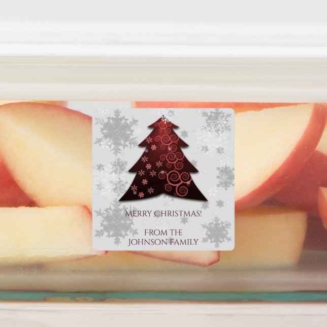 Red Festive Christmas Tree Baking Label (Affixed)