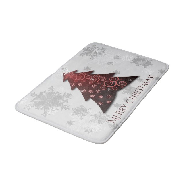 Red Festive Christmas Tree Bath Mat (Angled)